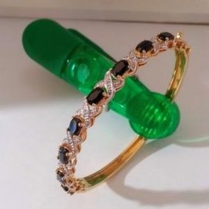 Sapphire & Diamond X&O bangle bracelet 18kt over sterling sz LG